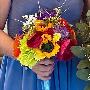 3 bridesmaids floral bouquets - bright Spring colors